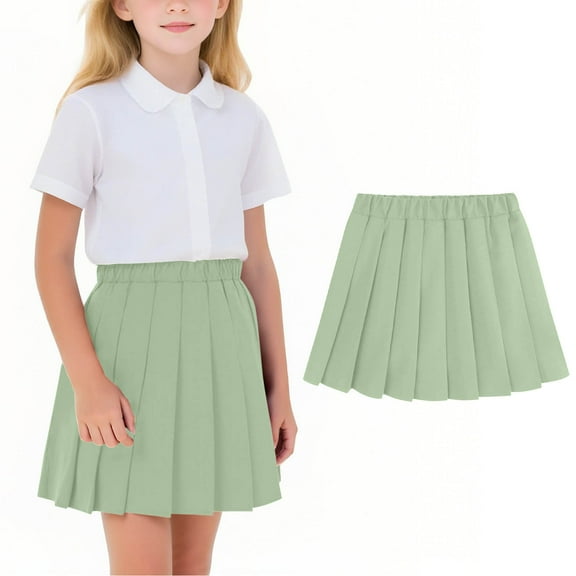 Toddlers Girls Pleated Skirts Solid Color Uniform Skirt for Kids with Lined Shorts for Anti-Flash Pleated Skirts Versatile Preppy Style Elastic Waist Performance Skirt for Girls