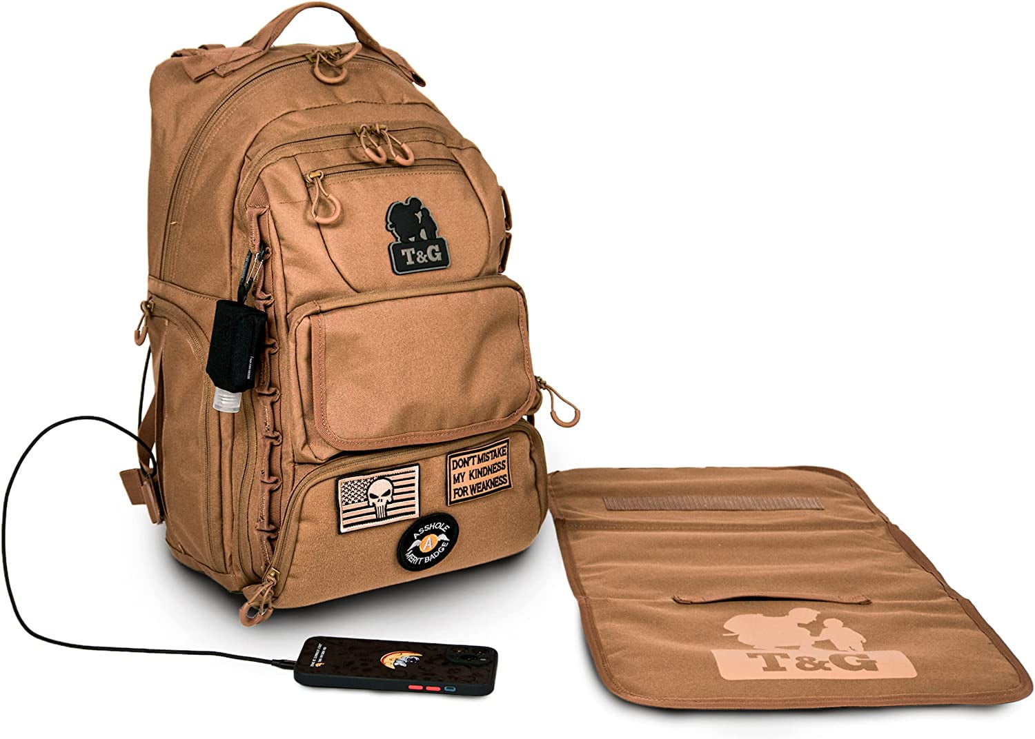 Toddlers And Gunners Dad Diaper Bag, With Diaper Changing Mat, USB