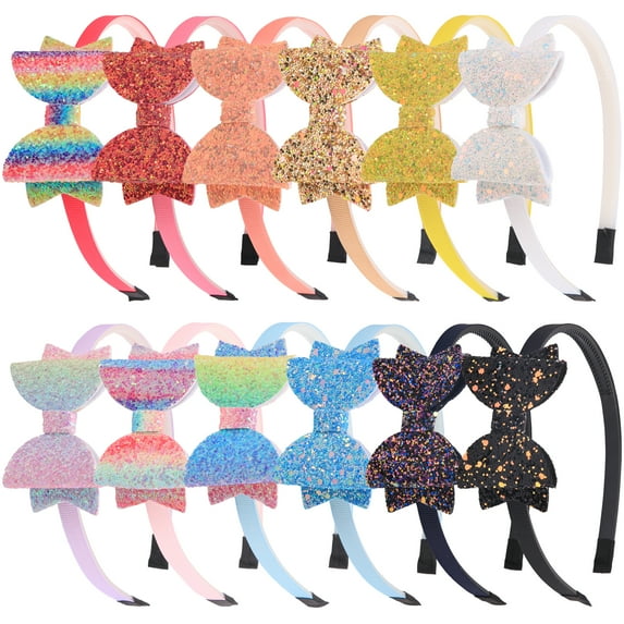Toddlers Headband Glitter Bows Hairband Hair Accessories Children Bow Headbands 12pcs Mixcolors