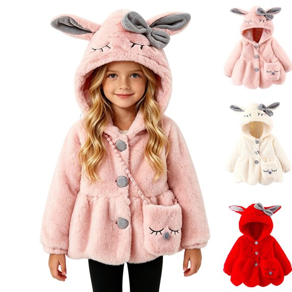Toddlers Jackets Dqueduo Toddler Girls' Hooded Fleece Button Coat Jacket With Matching Mini Shoulder Bag Pink 3-4Years