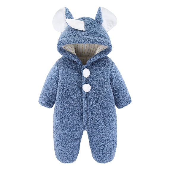 Toddlers Jumpsuit Winter Infant Toddler Baby Long Sleeve Ear Hooded Romper Zipper Jumpsuit New Casual Winter Jumpsuits Blue 3-6 Months