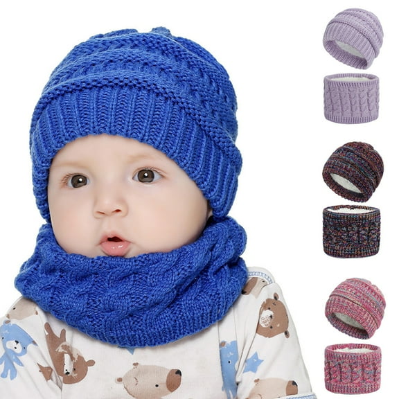 Toddlers Kid Boys Winter Knit Warm Beanie Hat Pom Cap Neck Warmer Scarf Set for 2-7 years Old with Lined