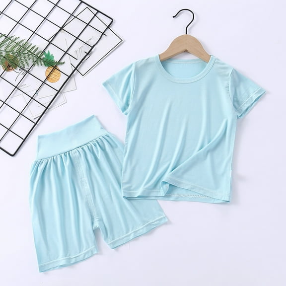 Toddlers Kids 2 Piece Sets 6M-7Y Boys & Girls Going-Out Outfits Casual Solid Short Sleeve Tops and High Waisted Shorts Loungewear Set