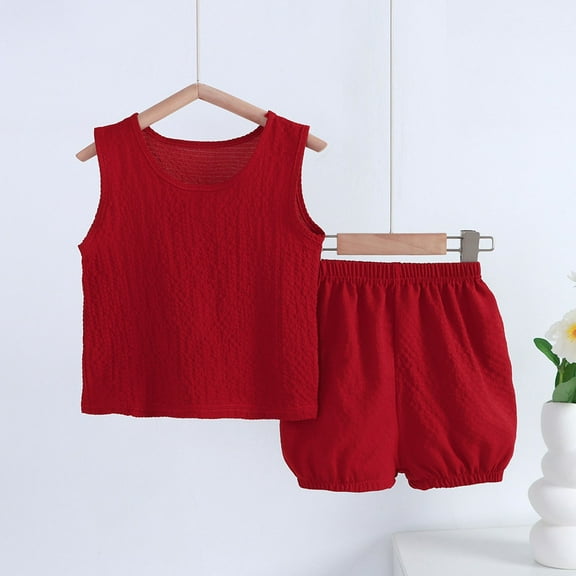 Toddlers Kids 2 Piece Short Outfits Sets 9M-5Y Boys & Girls Cute Sleeveless Tank Tops and Bloomers Shorts Solid Lightweight Beach Suits Set