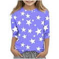 thumbnail image 1 of Toddlers Kids Casual T-shirts 3/4 Sleeve Girls Graphic Printed Tshirts Spring Fall Base Tees Polyester Tops (7 Years, Purple|Stars), 1 of 5