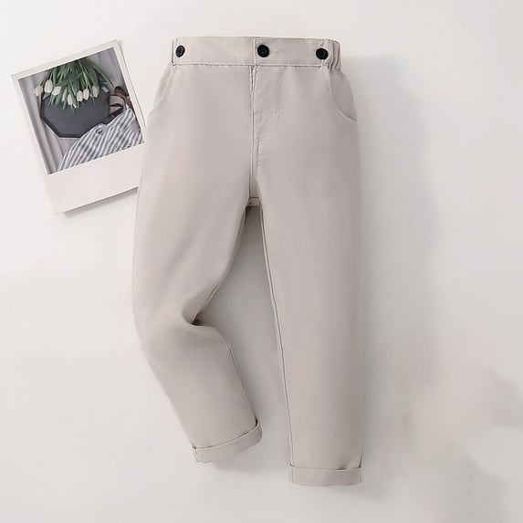 Toddlers Kids Dress Pants with Pockets 6M-8Y Elastic Waist School Uniform Pant Boys Formal Solid Color Straight Leg Suit Trousers