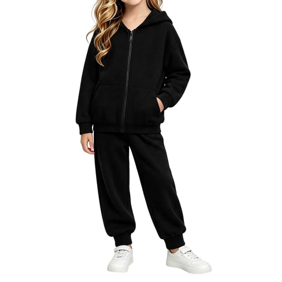 Toddlers Kids Fall Clothing Sets 2 Piece Tracksuits Outfits Zip Up Hoodie Jacket and Joggers Pant Sweatsuit (5-6 Years, Black)
