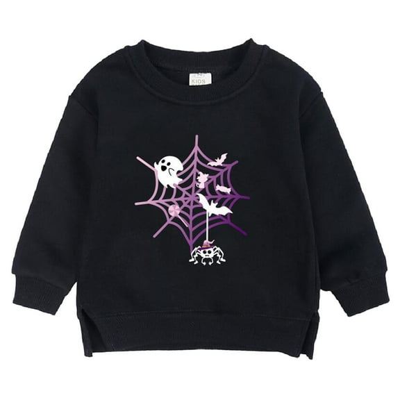 Toddlers Kids Halloween Sweatshirt Cute Ghost Pumpkin Print Crewneck Tops Ribbed Side Split Cotton Pullovers (4 Years, Black 03)