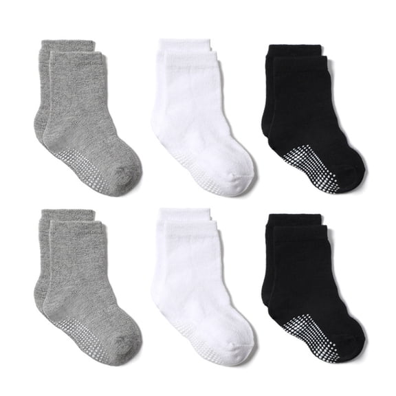Toddlers Kids Non Slip Socks 6 Pack, Baby Cotton Crew Socks 6 Pairs, Kids Socks with Grips Infant Boys Girls Soft Breathable Ankle Socks A