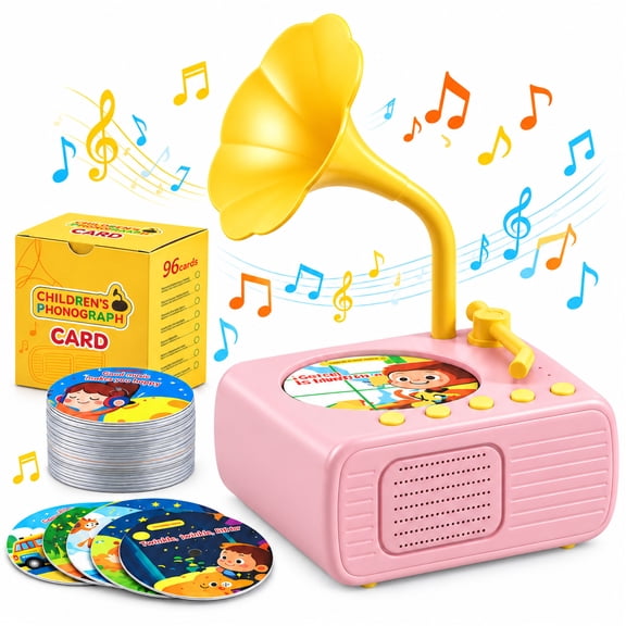 Toddlers Learning Toy, Kids Phonograph with 96 Audio Cards & 8 Recordable Cards, 500mAh Battery, Music & Storytelling Player Toy, Birthday Christmas Gift for 1+ Boys & Girls (Pink)