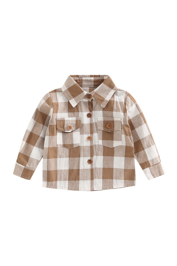 Toddlers Little Boys Girls Mixed Color Plaid Shacket Jacket Lapel Long Sleeve Single-breasted Outerwear Coat with Pockets