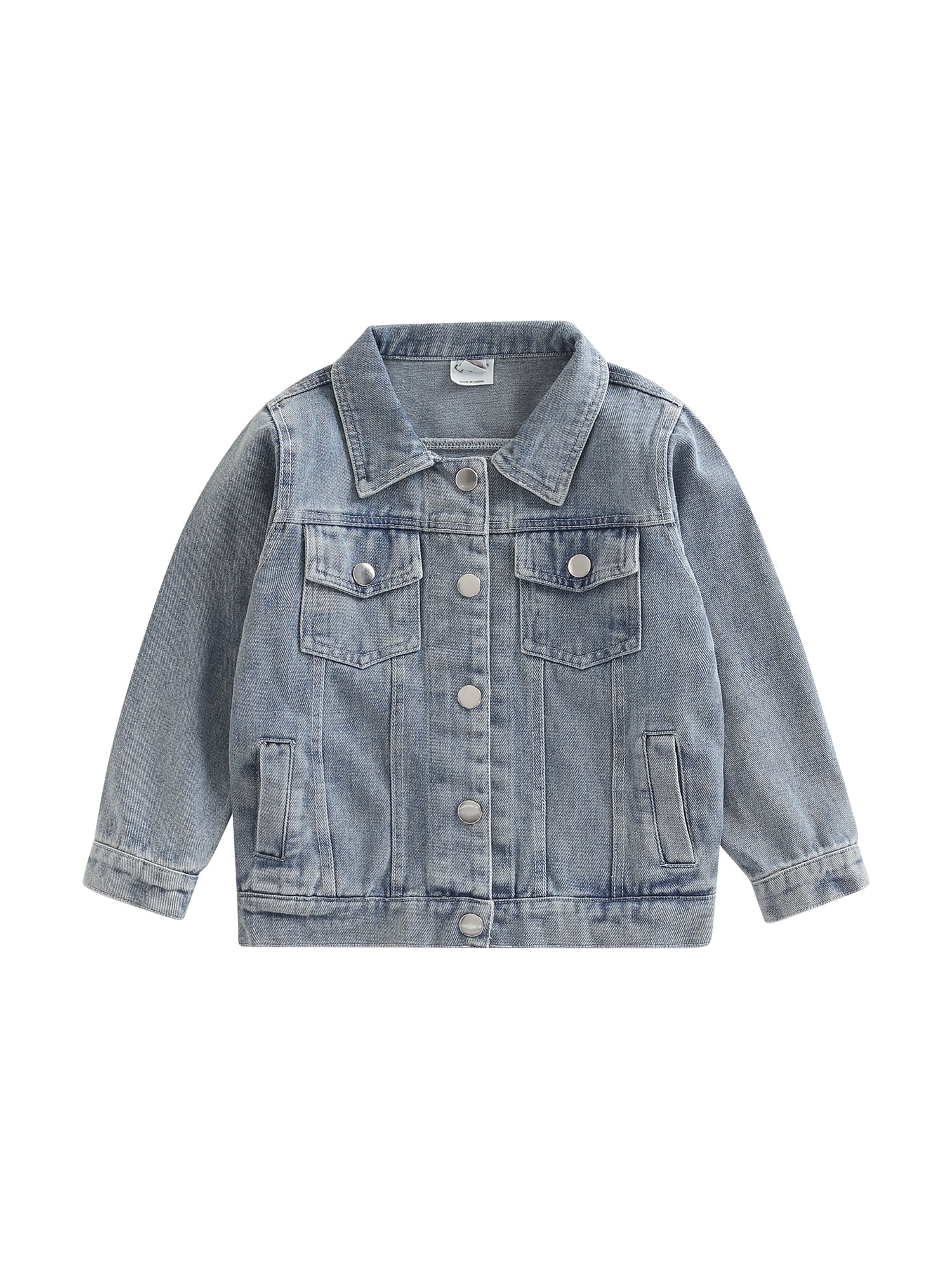 Toddlers Little Girls Denim Jacket Long Sleeve Back Embroidery Rainbow