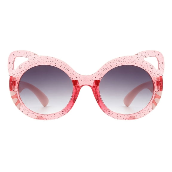Toddlers & Little Girls Sunglasses Oversized Round Kitty Cat Glitters UV400 Pink