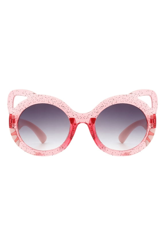 Toddlers & Little Girls Sunglasses Oversized Round Kitty Cat Glitters UV400 Pink