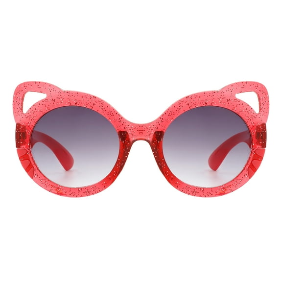 Toddlers & Little Girls Sunglasses Oversized Round Kitty Cat Glitters UV400 Red