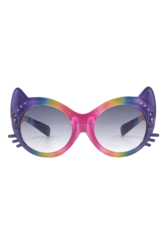 Toddlers & Little Girls Sunglasses Round Kitty Cat Rhinestones UV400 Purple Pink