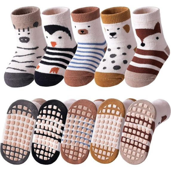 Toddlers Non Slip Socks with Grips Baby Girls Boys Anti Skid Crew Cotton Gift Socks for Infants Kids
