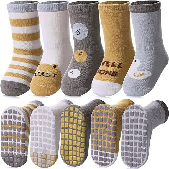Toddlers Non Slip Socks with Grips Baby Girls Boys Anti Skid Crew Cotton Gift Socks for Infants Kids
