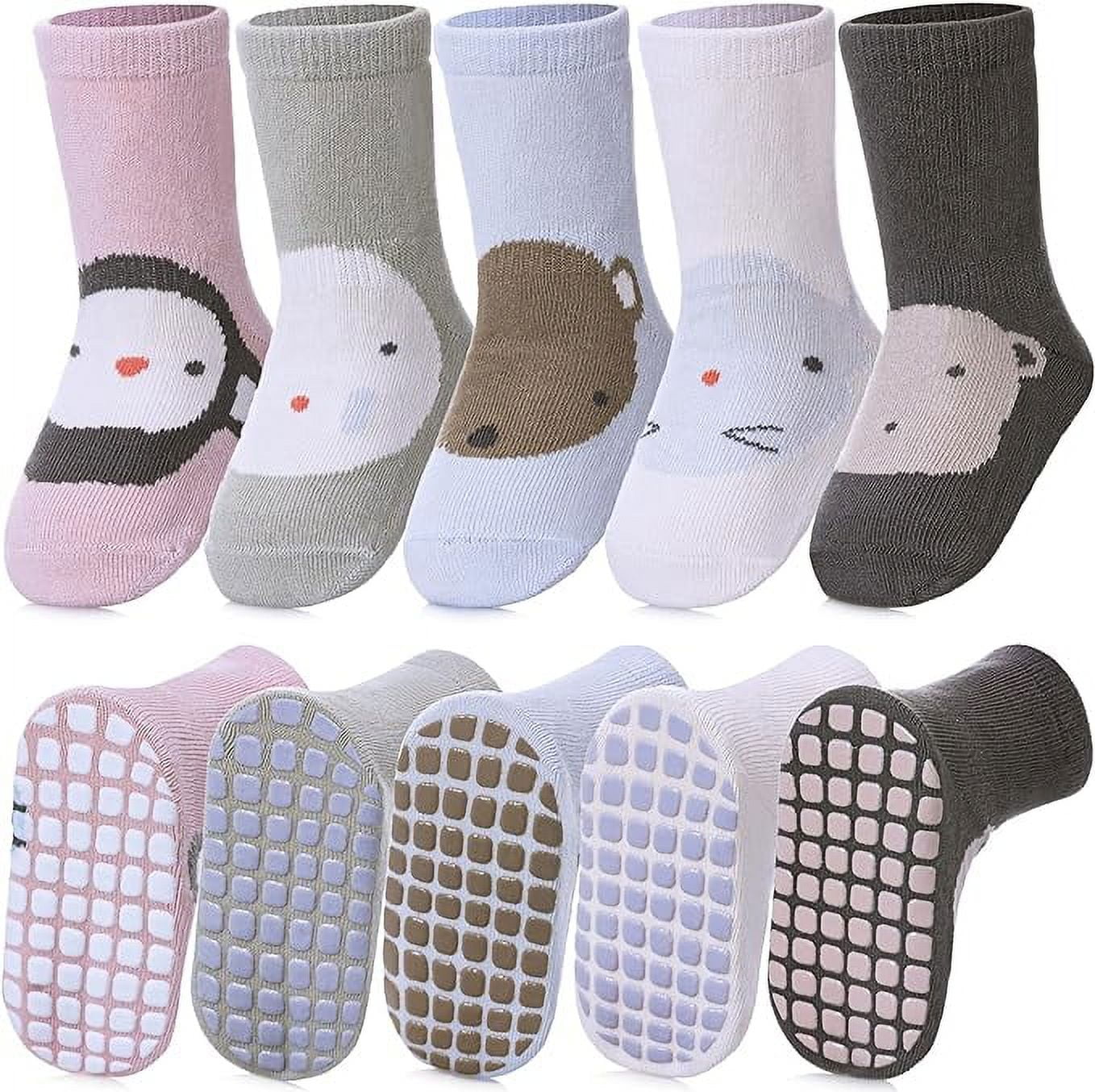 Toddlers Non Slip Socks with Grips Baby Girls Boys Anti Skid Crew Cotton Gift Socks for Infants
