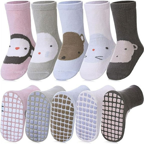 Toddlers Non Slip Socks with Grips Baby Girls Boys Anti Skid Crew Cotton Gift Socks for Infants Kids