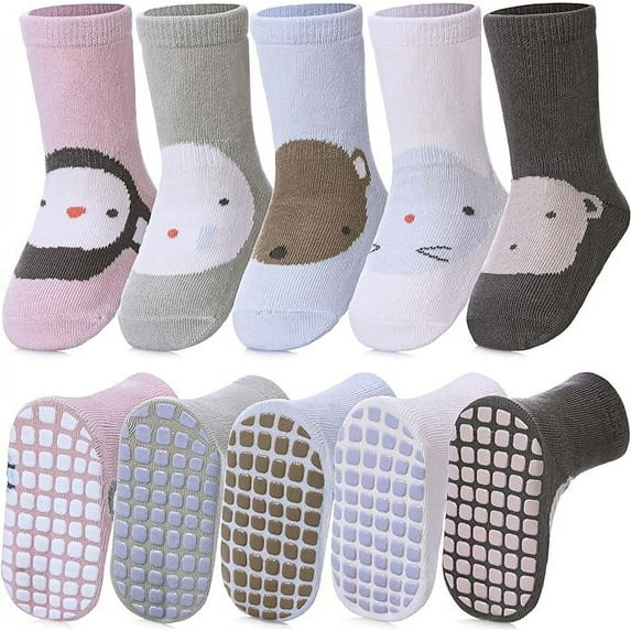 Toddlers Non Slip Socks with Grips Baby Girls Boys Anti Skid Crew Cotton Gift Socks for Infants Kids