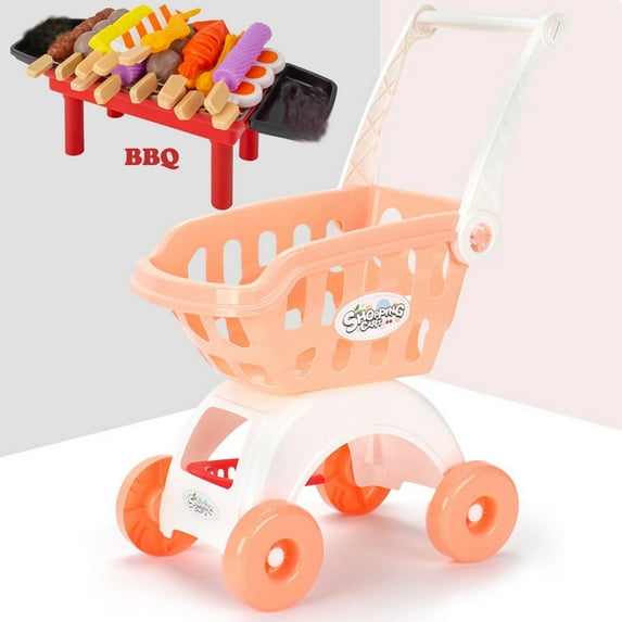 Toddlers Orange Big 2-Layer Toy Shopping Cart W/Multicolor BBQ Grill Playset for Kids Girls Boys 3Y+