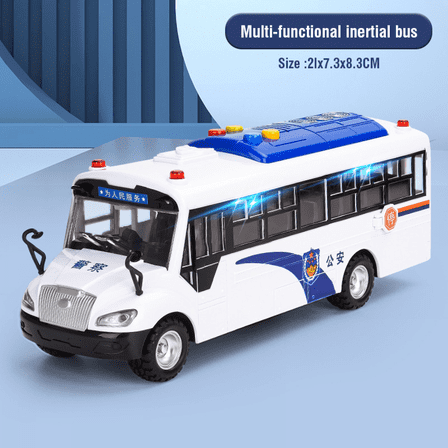Toddlers Police Bus Toys Model Inertial Vehicle with Lights & Sound for Boys Girls Christmas Birthday Gifts