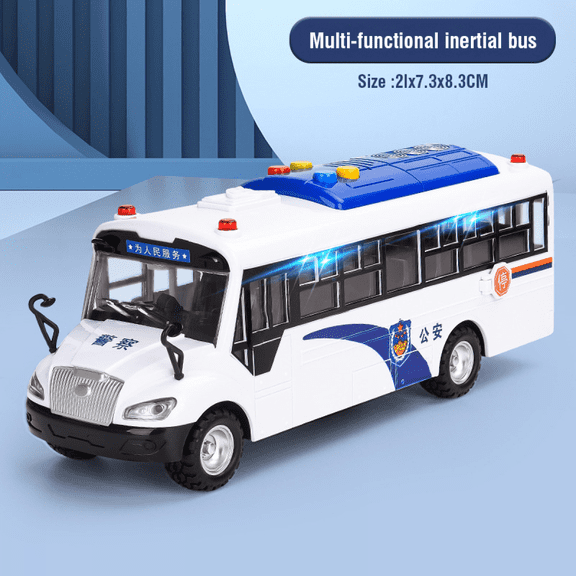 Toddlers Police Bus Toys Model Inertial Vehicle with Lights & Sound for Boys Girls Christmas Birthday Gifts