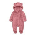 thumbnail image 1 of Clearance!Toddlers Sherpa Footed Onesies Zip Up Hoodie Baby Boys Girls Romper Bodysuit Soft Plush Cute Warm One Piece Jumpsuit (0-3 Months, Pink), 1 of 4