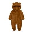 thumbnail image 1 of Baby Days Savings!Toddlers Sherpa Footed Onesies Zip Up Hoodie Baby Boys Girls Romper Bodysuit Soft Plush Cute Warm One Piece Jumpsuit (6-9 Months, Brown), 1 of 4