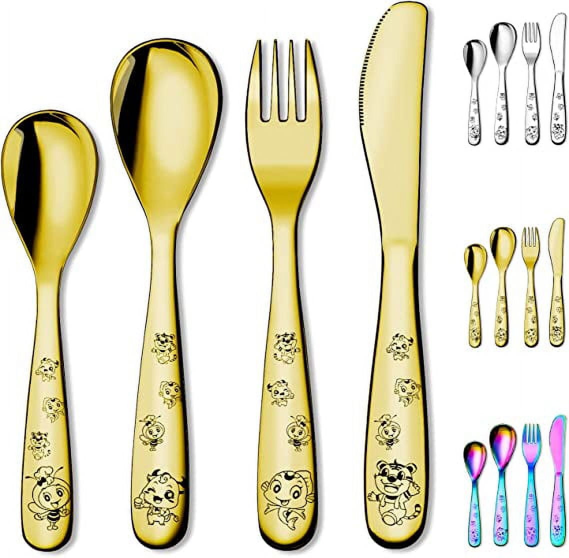 Toddlers Silverware Set, 18/10 Stainless Steel Safe Kids Silverware, Cute Baby Utensils Reusable