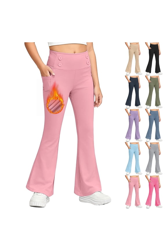 Toddlers' Uniform Button with Pocket Cute Waisted Cargo Pants Casual Fashion Stretch Bootcut Fit Cargo Pants Kids Clothes Khaki 9-10 Years