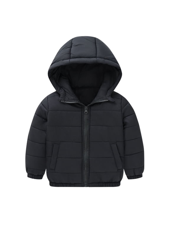 Toddlers Winter Warm Jacket Outerwear Baby Coats with Hooded Baby Boys Girls Light Weight Puffer Padded Jacket (Black 5 Years)