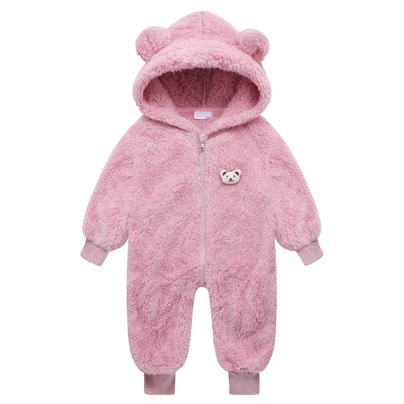 Toddlers Zip up Romper Fuzzy Sherpa Fleece Onesies Baby Boy Girl Winter Jumpsuit Bear Ears One Piece Outfits (2 Years, Pink)
