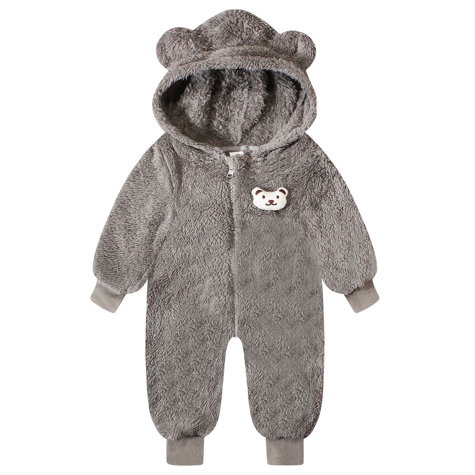 Toddlers Zip up Romper Fuzzy Sherpa Fleece Onesies Baby Boy Girl Winter Jumpsuit Bear Ears One Piece Outfits (6 Years, Gray)