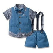 Toddlers and Baby Boys' 3-Piece Special Occasion Bow-Tie Button Down T-Shirt and Vintage Button Down Vest and Shorts Sets
