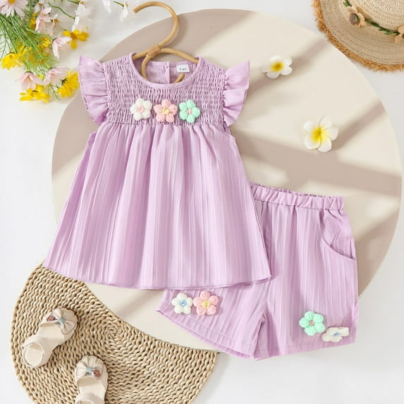Toddlers and Baby Girls' Floral Ruffle Sleeveless Short & Top Set