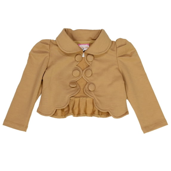 Toddlers and Girls French Terry Knit Zuri Scalloped Trim Crop-Jacket in Almond Beige 5