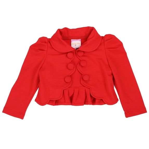 Toddlers and Girls French Terry Knit Zuri Scalloped Trim Crop-Jacket in Retro Red 3T