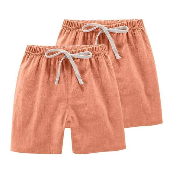 Toddlers and Girls Shorts Multipack, 2 Pack Cotton Linen Shorts for Girls Summer Casual Travel Clothes (8-9 Years, Orange)