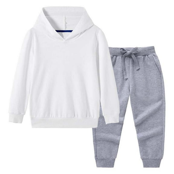 Toddlers and Kids Sweatsuits 2 Piece Tracksuit Hoodie and Jogger Pant Sets Boys Girls 12M-11Y Fall Sports Outfits (12 Months, White 01)