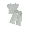 thumbnail image 1 of Toddlers Girls Cotton Sets 6M-4Y Kids Cute 2 Piece Going-Out Outfits Casual Solid Color Short Sleeve Tops and Wide Leg Pants Cooling Set, 1 of 2
