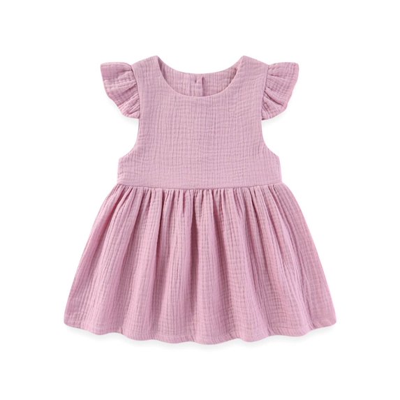 Toddlers Girls Dresses Cute Ruffle Sleeveless Crewneck Pullover Solid Color Mini Dress Size 6M-4Y Summer