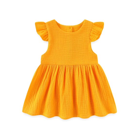 Toddlers Girls Dresses Cute Ruffle Sleeveless Crewneck Pullover Solid Color Mini Dress Size 6M-4Y Summer