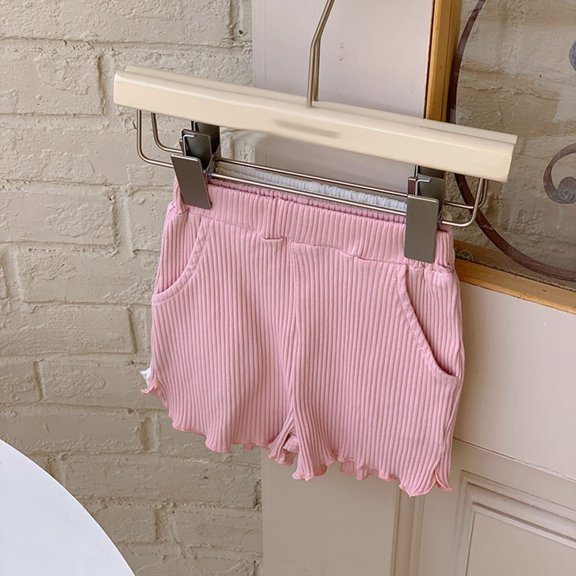 Toddlers Girls Shorts with Pockets Casual Ribbed Elastic High Waisted Boyshorts 2-8 Years Kids Casual Solid Stretchy Slim Basic Short