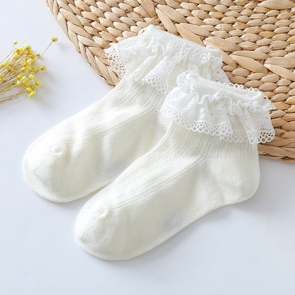 Toddlers Kids Ankle Slipper Socks Cotton Cute Layered Lace Ruffle Solid Color Comfort Non-Slip Crew Sock for 0-12 Years Boys & Girls