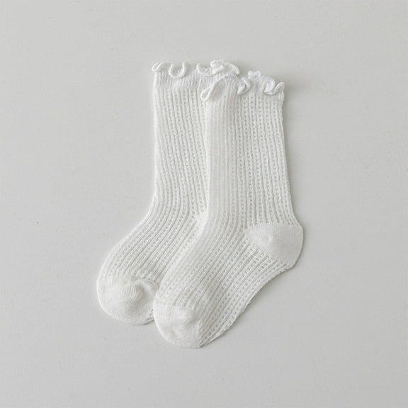 Toddlers Kids Cotton Crew Socks Size 0-3 Newborn Boys & Girls Cute Solid Ruffle Knitted Lightweight Breathable Stretchy Comfort Boot Sock