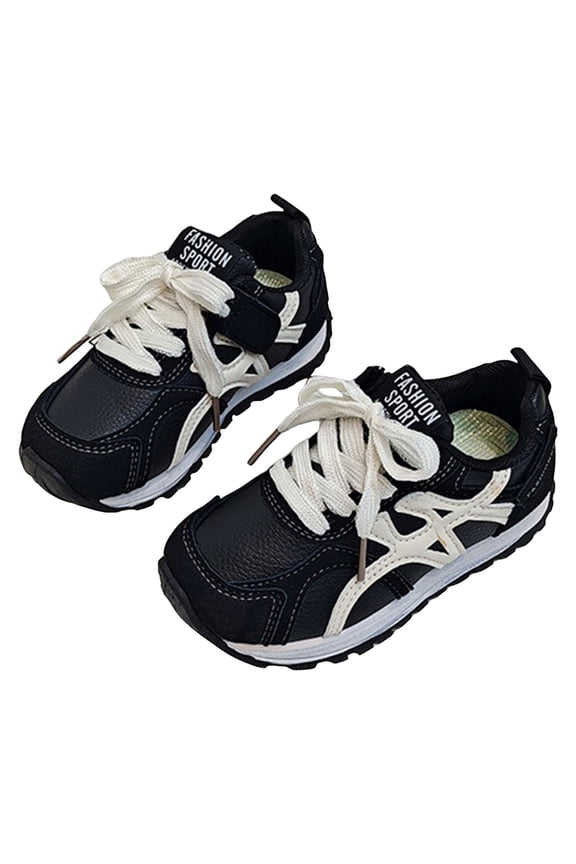 Toddlet Boys Girls Tennis Shoes Vintage Splice Leather Antislip Classic Skate Trainers Shoes Comfortable Lace up Sneakers Black 12.5 Little Kid