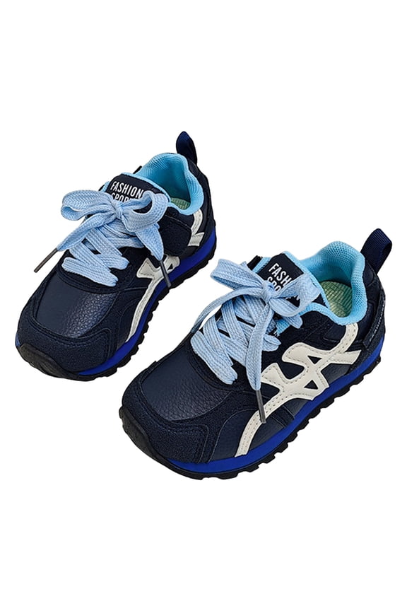 Toddlet Boys Girls Tennis Shoes Vintage Splice Leather Antislip Classic Skate Trainers Shoes Comfortable Lace up Sneakers Blue 1 Big Kid