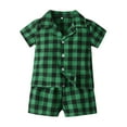 thumbnail image 1 of Toddller Girls Pajamas 2-3 Years Girls' Plaid Pajama Set Button Collar Short Sleeve Summer Sleepwear Clothes Trendy Matching Kids Pajamas #Green, 1 of 5